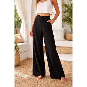 Margo Paige Black Cupro Wide Leg Pants XS S Elastic Waist Sustainable